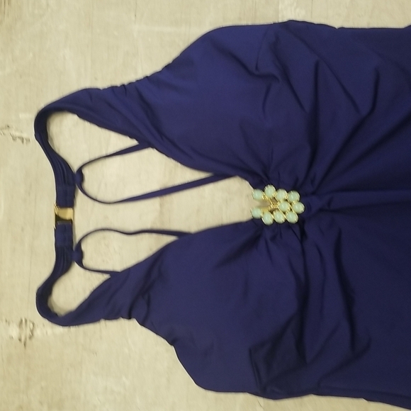 💕TRINA TURK Bijou Solids V-Plunge Plus One Piece Swimsuit Ultra Marine Blue 20W - Picture 11 of 15